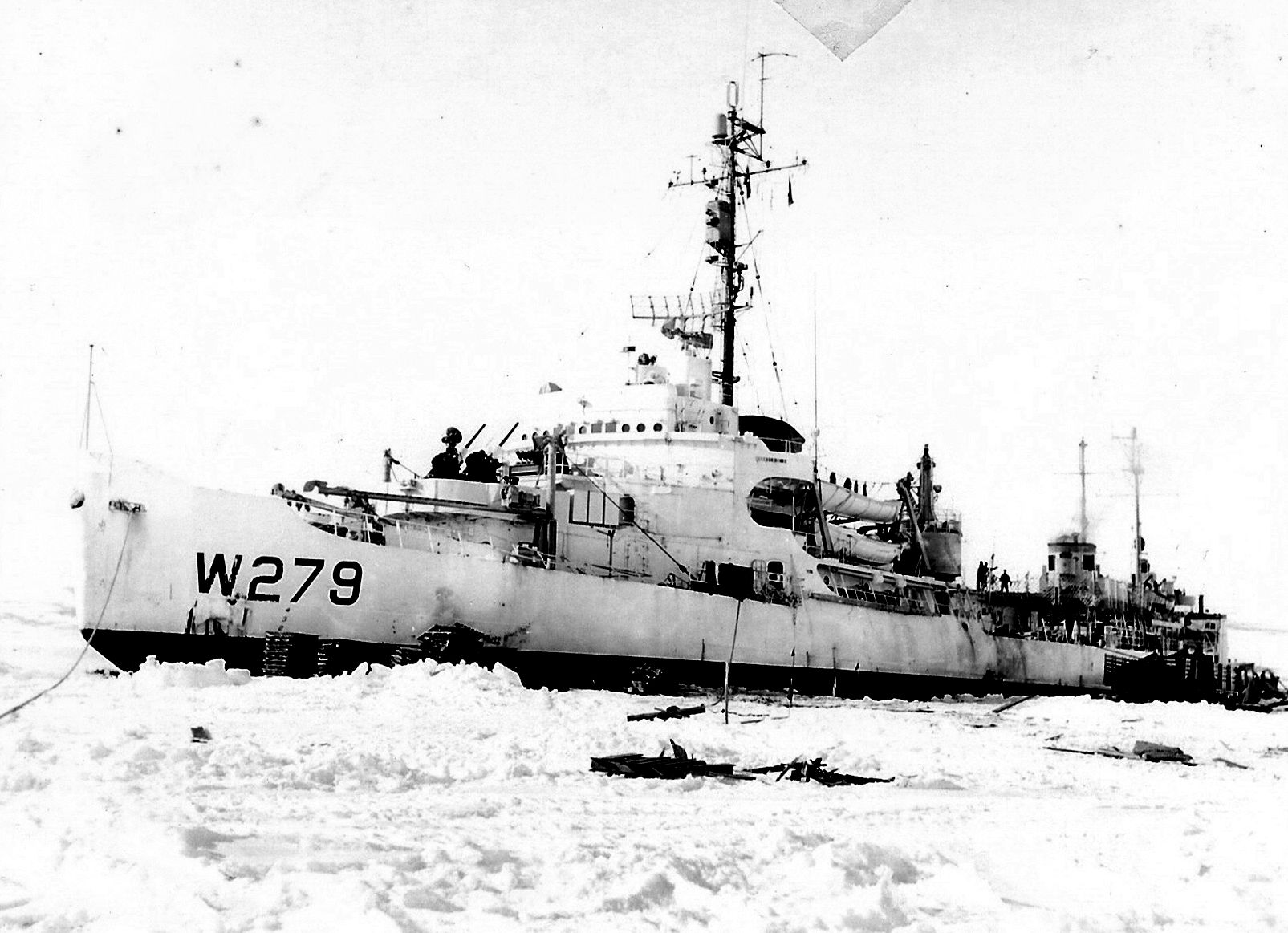 The US Coast Guard icebreaker Eastwind in the ice in1955. Photo from the US Antarctic Program Photo Library.