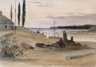 Painting of the Ruins of the Old Naval Depot at the Mouth of the Grand River, Lake Erie,1840