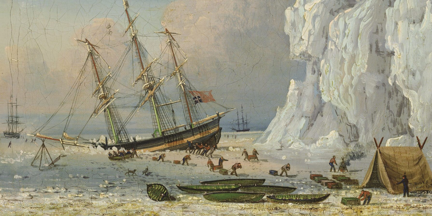 A painting of whalers caught in the Arctic ice