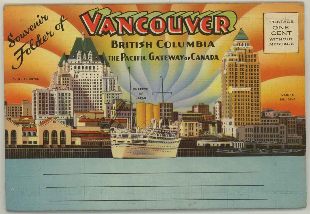 Historic postcard depicting Vancouver, Canada as the Pacific Gateway to Canada.